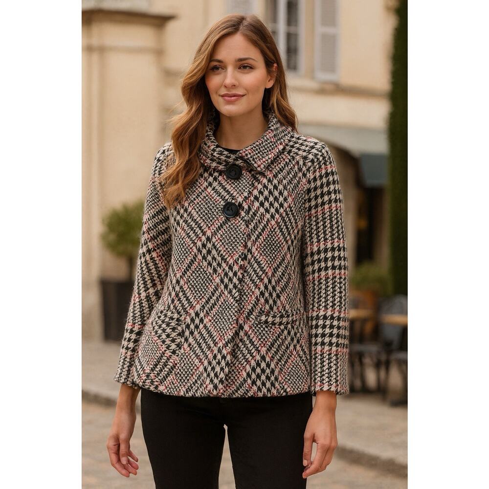 Allison Taylor Houndstooth Plaid Coat Jacket Size 14 Preppy Academia Career - Picture 1 of 10